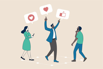 Social feedback, opinion or business advice, employee discussion, debate or customer comment, social media positive and negative feedback, people giving opinion with thumb up, thumb down feedback.