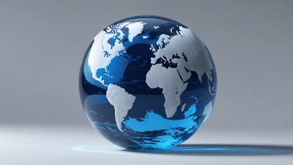 Fototapeta premium 3D Rendered Blue Globe with Worlds Map Shiny Surface