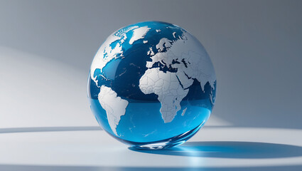 Fototapeta premium 3D Rendered Blue Globe with Worlds Map Shiny Surface