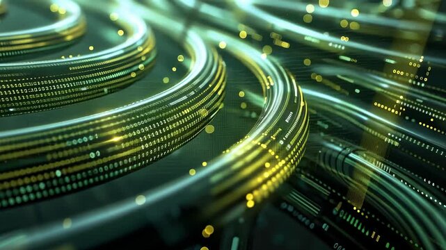 Abstract Glow of Digital Data Streams with Binary Code Patterns