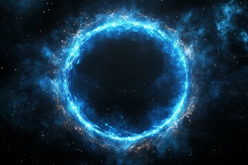 Glowing blue nebula forming a circular shape against a dark starry background. Mystical cosmic energy.