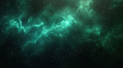 Naklejka premium Emerald cosmic expanse a celestial tapestry of glowing nebulae and twinkling stars in deep space