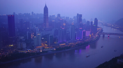 Fototapeta premium ネオンに染まる重慶の夜景 ― 近未来都市の静けさ