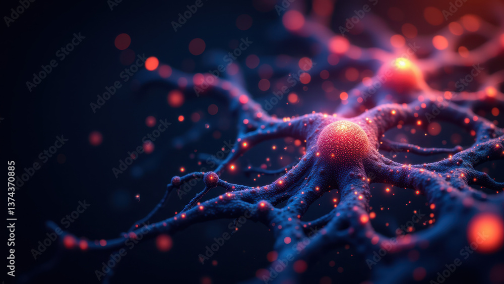 Aufkleber a magnified microscopic view of a single neuron with its dendrites and synapses, highlighted by vibr
