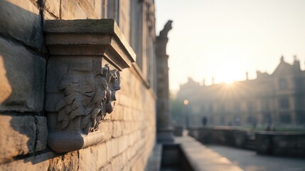 majestic close-up of ancient medieval city dominated by intricately carved stonework and timeworn brick textures creating