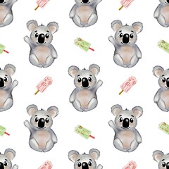 Cute koala watercolor pattern for textile and wrapping paper design