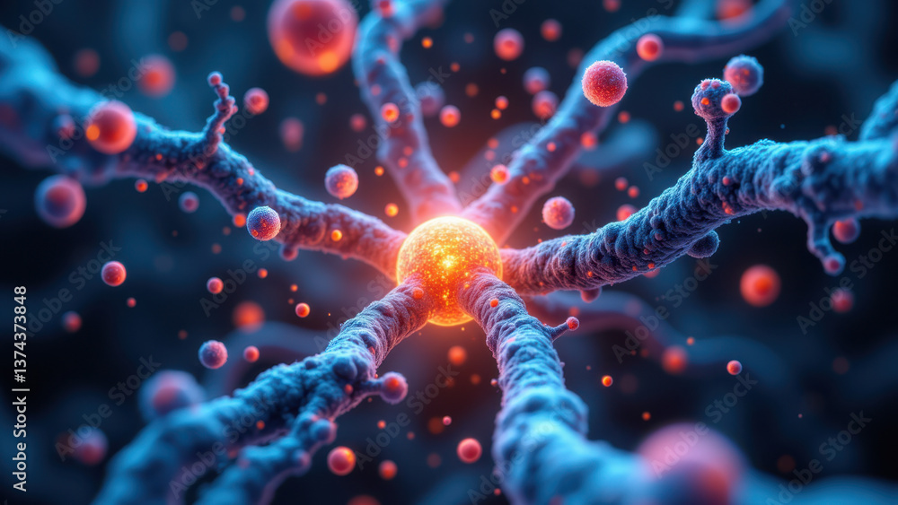 Aufkleber a molecular rendering of a glp-1 molecule with dendritic cells in the background.