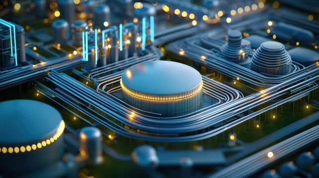 Butane storage field with extensive pipeline network, butane energy, organized industrial layout