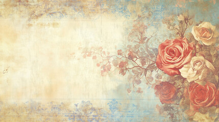 Elegant vintage floral background featuring soft roses and faded textures