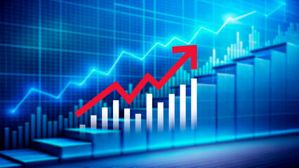 Fototapeta premium Global business growth analysis and asset investment chart Business and Finance, Up arrow economic chart, global economic trend analysis, Financial graph analysis on virtual screen.