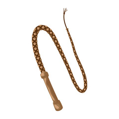 Vector Illustration of a Classic Brown Leather Bullwhip – Traditional Cowboy Whip for Western and Rodeo Themes