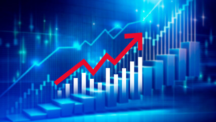 Fototapeta premium Global business growth analysis and asset investment chart Business and Finance, Up arrow economic chart, global economic trend analysis, Financial graph analysis on virtual screen.