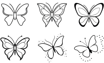 Obraz premium Set of a butterfly line art simple element, engraving, bugs, art, design.