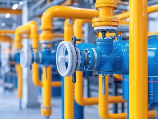 Complex piping and methane gas compressors at plant, methane plant, technical machinery setup