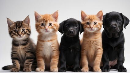 Cute Pets Peeking Dogs and Cats Faces on White Background