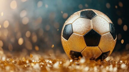 Fototapeta premium Golden football trophy symbolizing excellence and dedication in sports, showcasing the pinnacle of achievement in football culture
