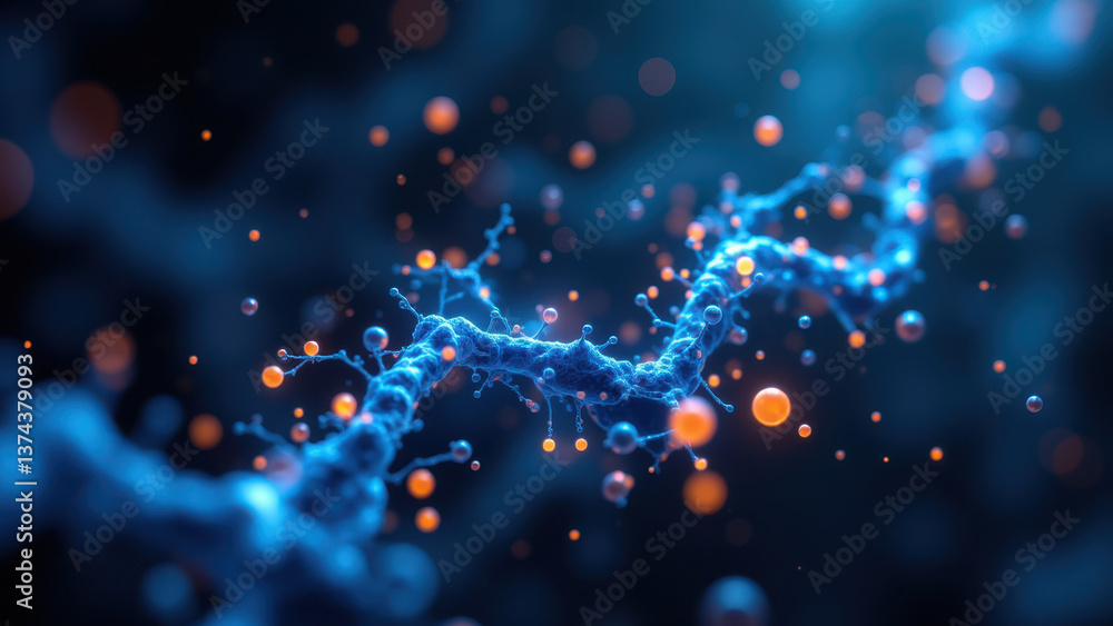 Poster stunning visual representation of a glp-1 molecule with abstract cosmic elements.