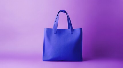 Fashion canvas tote bag blue eco friendly olor isolated on purple background reusable bags for groceries and shopping design template for mock up front look