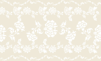 Seamless floral pattern featuring elegant hand-drawn flowers natural botanical elements. Design harmonious color palette, for fabric prints, stationery, packaging, wallpapers, fashion textiles,