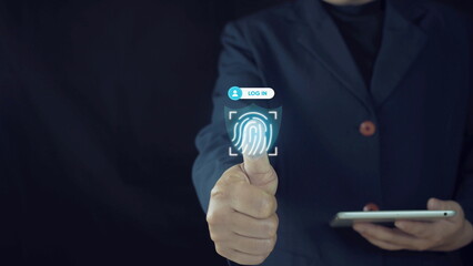  fingerprints show ID identify match to log in to security and information systems in cloud computers