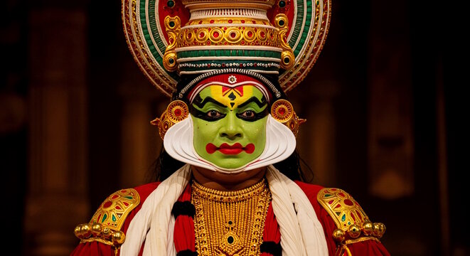 Kathakali dancer from south India, Traditional south Indian classical dance performer with costume and makeup