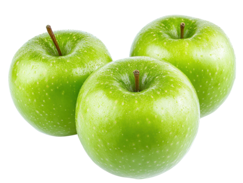 Isolated Three Green Apples with Water Droplets