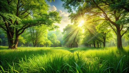 Fototapeta premium Lush Green Park Meadow - Perfect for Text Overlay