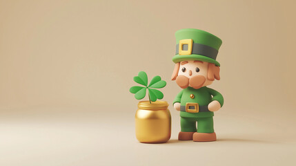 3D leprechaun holding a shamrock with pot of gold coins on a green background.
A festive St. Patrick’s Day diorama symbolizing luck, folklore, and Irish celebration.