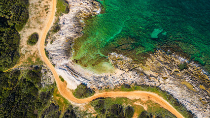 This stunning aerial photo captures the picturesque coastline near Medulin, Istria with...