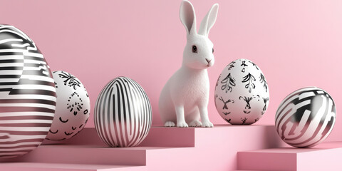 A luxurious Easter display with pastel-colored eggs and elegant decorations. The festive scene embodies renewal and tradition, perfect for seasonal branding, posters, and holiday marketing.