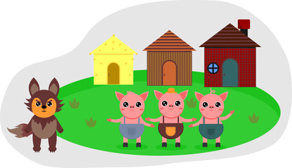 illustration of three little pigs