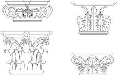 sketch vector illustration design engineering drawing architectural detail column head pillar Neoclassical Style Decor classic vintage ethnic 
