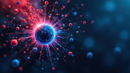 An artistic representation with a central sphere radiating energy and colorful atoms surrounding it, symbolizing GLP-1 action.