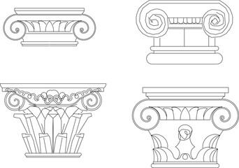 sketch vector illustration design engineering drawing architectural detail column head pillar Neoclassical Style Decor classic vintage ethnic