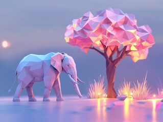 Low Poly Elephant & Tree
