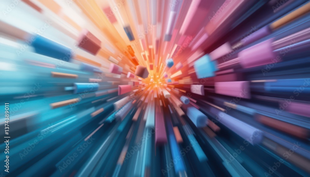 Poster dynamic motion visuals abstract space digital artwork vibrant colors perspective view energy and flo