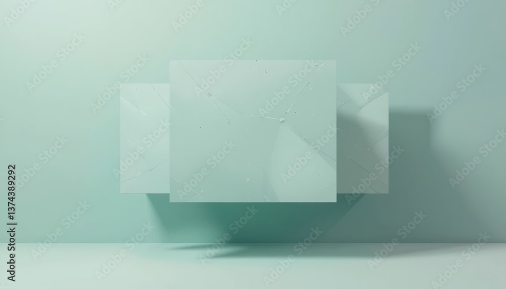 Poster dynamic floating paper animation minimalist studio digital art calm environment aerial view abstract