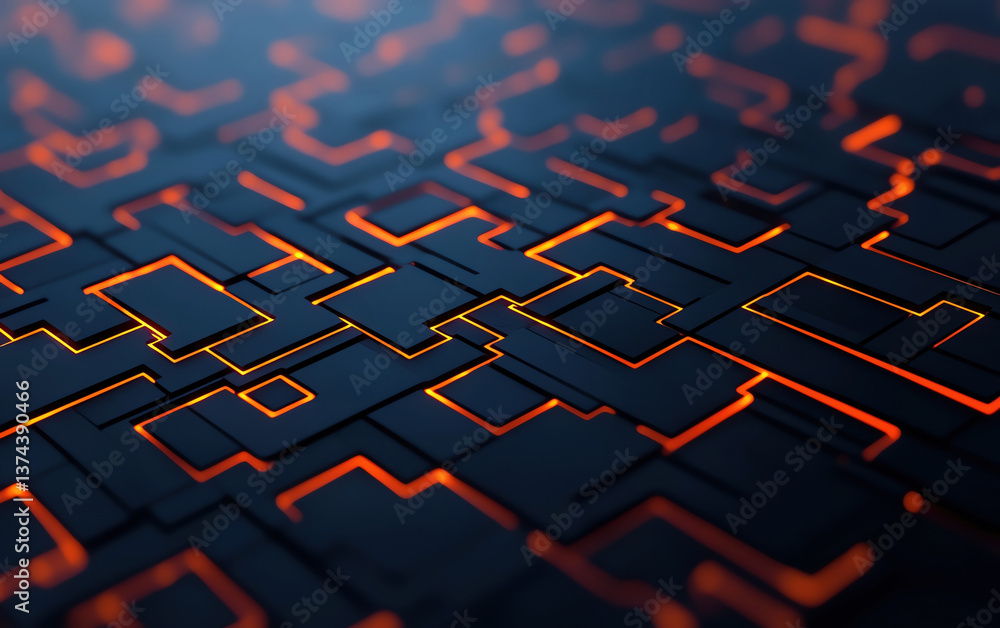Poster futuristic abstract background featuring intricate patterns with glowing orange lines on dark surfac