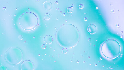Soft Blue turquoise Pastel transparent Liquid Bubbles on Glass, futuristic backdrop