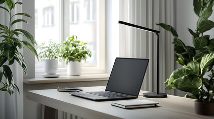 Fototapeta premium Aesthetic Workspace with Modern Laptop and Stylish Setup
