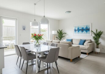Fototapeta premium Bright airy open concept dining and living area