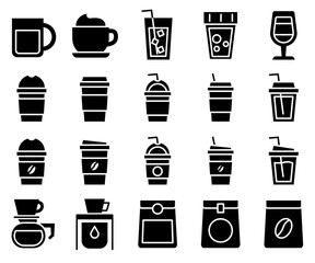 Cafe and coffee shop icon set. Coffee Types and Packaging Icon Set