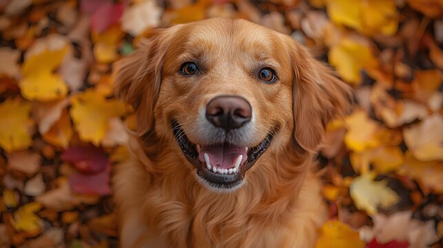 Happy Golden Retriever in Autumn Leaves (3)