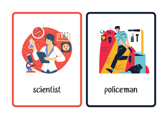 Flash Card In the category of occupations and places.Training reading and observation skills for children.