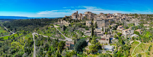 Aerial view of the beautiful French Village of Gordes - One of the Plus Beaux Villages de France (Most Beautiful Villages of France) © Mike Workman