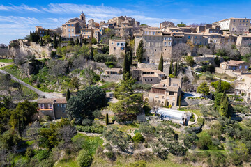 Obraz premium Aerial view of the beautiful French Village of Gordes - One of the Plus Beaux Villages de France (Most Beautiful Villages of France)