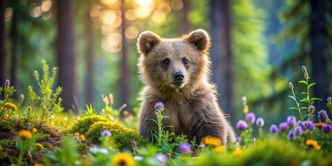 Fototapeta premium Adorable bear cub, charming forest friends.