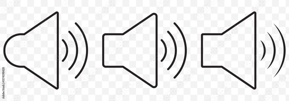 Poster speaker icon set. volume icon vector. loudspeaker icon vector. sound symbol in stroke on transparent