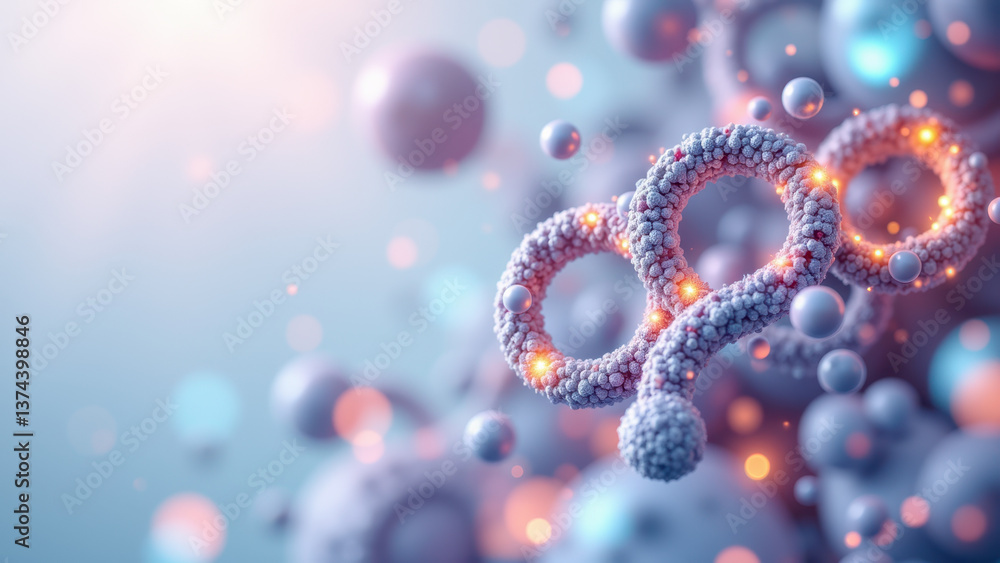 Poster a molecular model of glp-1 showing a network with glowing orbs representing atoms, set against a bac
