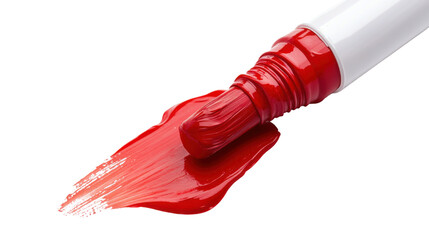 red paint pouring into a bucket on transparent background